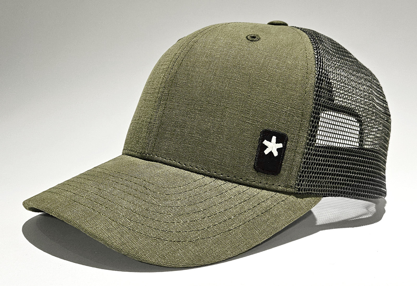 Olive trucker hat with star logo